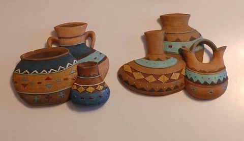 SOUTHWESTERN MOTIF RESIN POTTERY ART WALLHANGERS SET OF TWO Cover