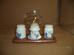 Vintage Salt And Pepper Shaker with Candle Holder on wooden Base - Picture 1 of 3