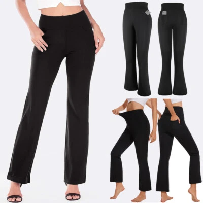 Women High Waist Bootcut Yoga Pants with 4 Pockets Wide Leg Leggings Trousers @ - Image 1 of 4