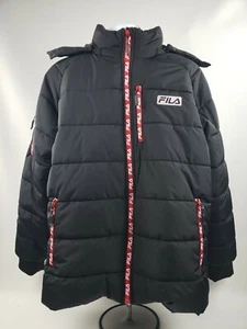 Fila Parker Puffer Hooded Black Red Jacket Large NEW Tags - Picture 1 of 11