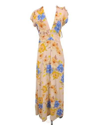 VALENTINO Nuovo Flynn Skye Valentina abito donna XS profondo V maxi pesca floreale rayon