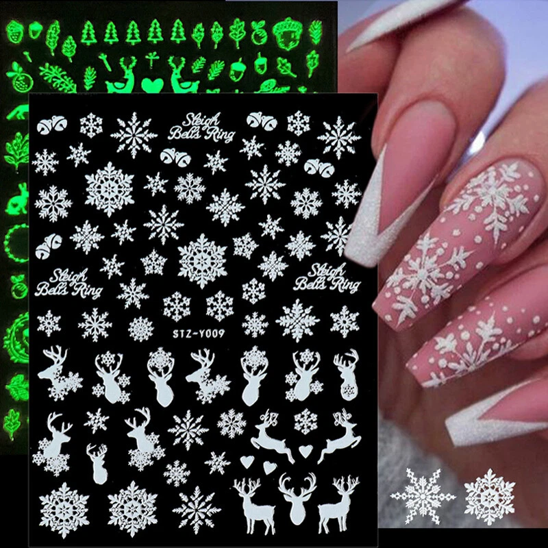 ELFLAND Nail Art Nagel Sticker * Schneeflocken Hirsch Weihnachten* Leuchtet Glow