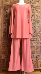 Vintage 60s Pink Sparkle Bell Sleeve Tunic Palazzo Pants 2 Piece Set Go-Go - Picture 1 of 6