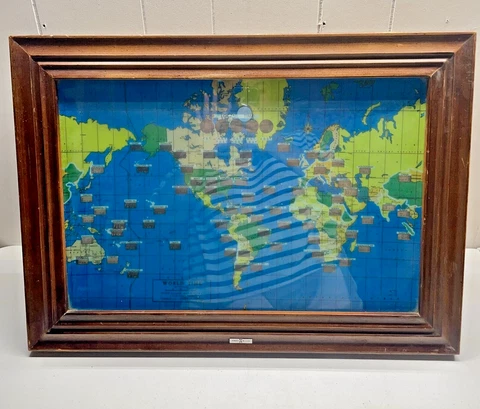 Vintage 1959 Howard Miller World Clock Lighted Multi Timezone Wall Clock TESTED Cover