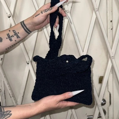 Mini Bandolera Vintage Y2K Floral Crochet Terciopelo en Azul Medianoche Foto 1 de 4