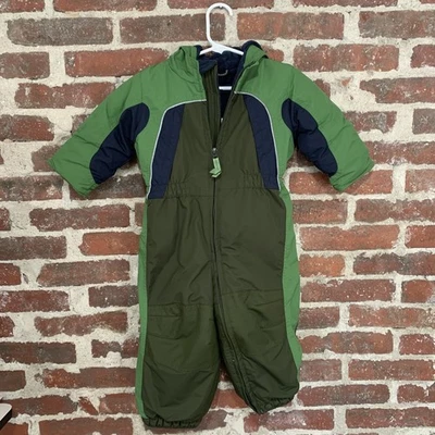 Traje de nieve Lands End Color Block forrado de vellón 12-18 meses cremallera completa con capucha. Verde Foto 1 de 4