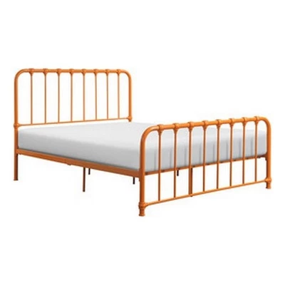Ethan Queen Size Bed- Classic Open Slatted Metal Frame Design- Orange - Image 1 of 4