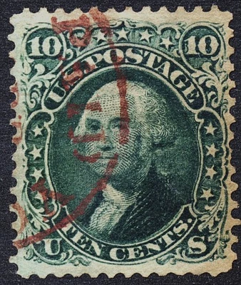 U.S. Classic #68 F/VF 10 cent green with a Red cancel SC $50 - Image 1 of 2