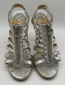 Jimmy Choo WORN Glenys Gladiator Zip Sandal in Silver sz 39.5 - Picture 1 of 6