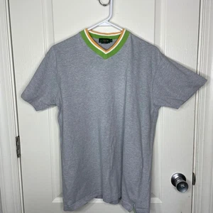 J. Camisa Crew Oarsman Para Hombres Gris Medio Cuello en V Cuello a Rayas Manga Corta Preppy - Imagen 1 de 7