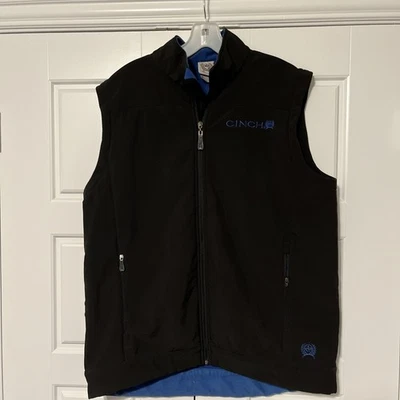 Cinch Vest Mens Large Grey/Blue Softshell Fleece Lined Western Rodeo Zip Up - Image 1 of 4