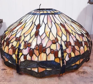 Vintage Large Tiffany Style Stained Glass Dragonfly Hanging Lamp 24.5" Diameter - Picture 1 of 12