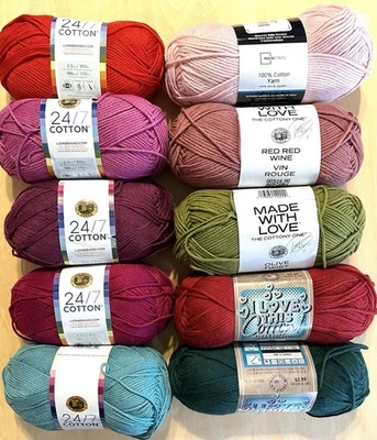 Cotton Yarn Mixed Lot - 10 Skeins Various Brands Colors Sizes Styles - New - Image 1 of 4