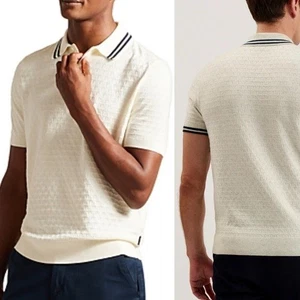 Camisa Polo Ted Baker Para Hombre Mahana Calce Regular Tejida Marfil Crema Clásica 6 2XL - Imagen 1 de 12