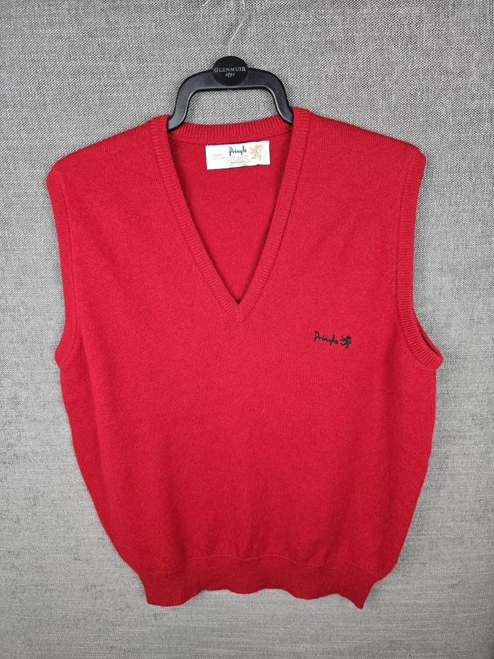 Pringle Wool Sweater Vest Mens Size L Large Vintage Red Jumper Made in Scotland - Image 1 of 4