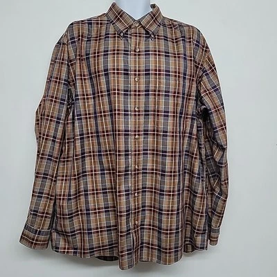 Camisa de vestir Jos A Banks con botones marrón a cuadros manga larga para hombre talla XL Foto 1 de 4