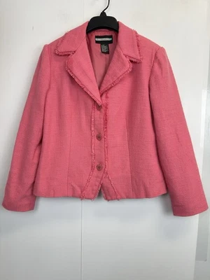 Requirements Women's Blazer Size 10 Textured Tweed Jacket Pink Cotton Blend - Image 1 of 4