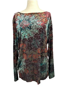 Vintage Chicos Velvet Burnout Mesh Floral Top Sz 2 Large Whimsigoth Fairy Grunge - Picture 1 of 5