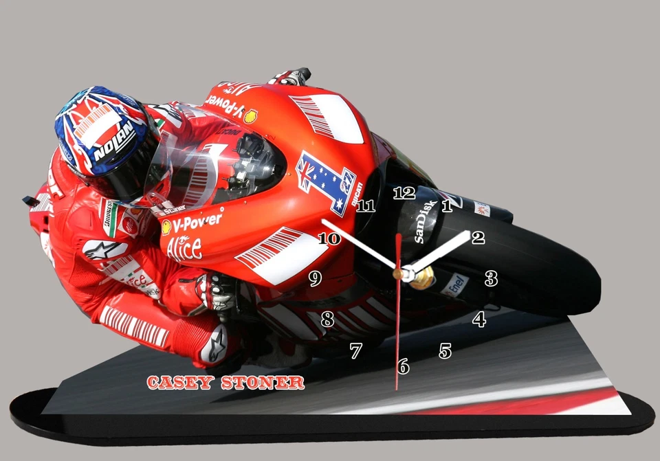 Model Cars,Moto GP, Casey Stoner, Ducati -02 with clock 11,8x 7,8 inches - Image 1 of 1