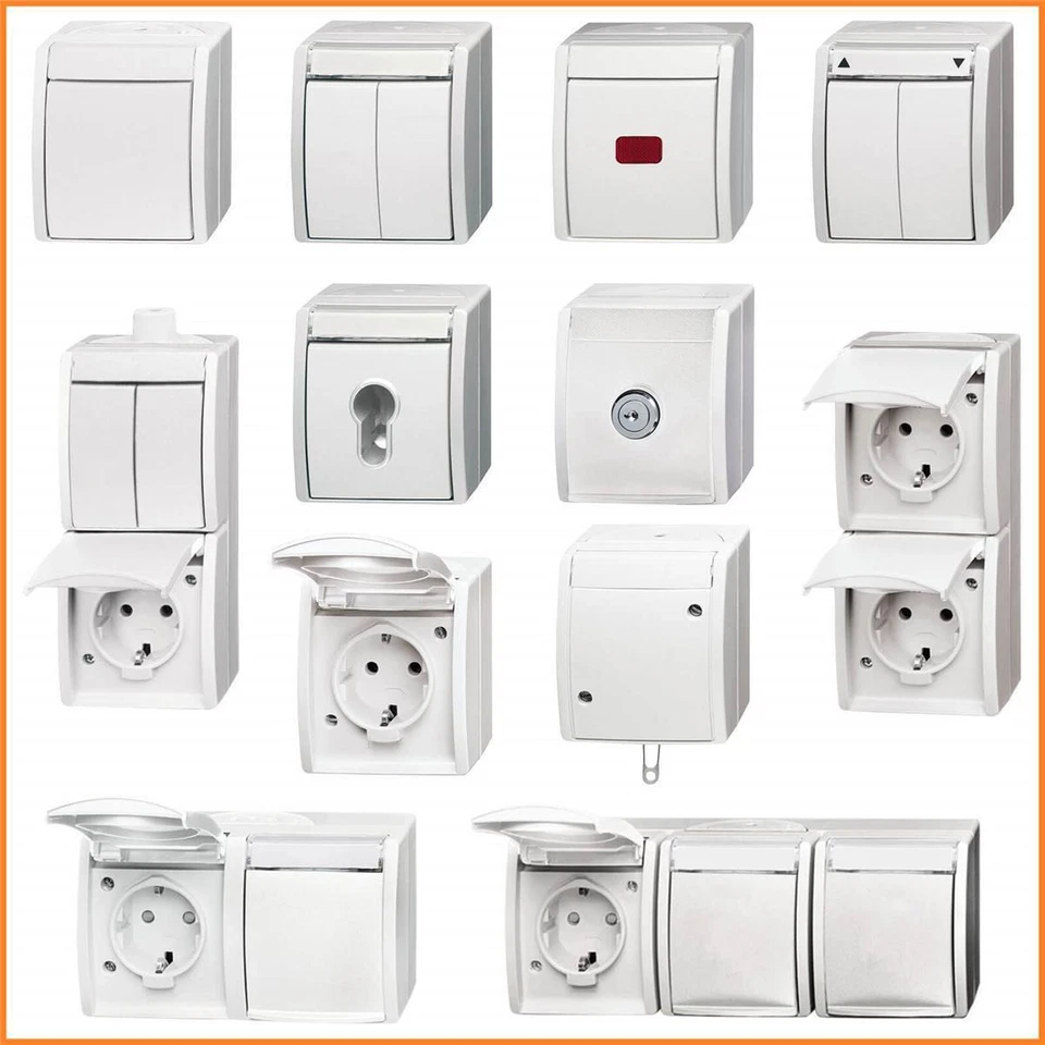 BUSCH-JAEGER Busch Jaeger Ocean Weiß Steckdose Schalter Taster Feuchtraum Aufputz IP44 Jäger