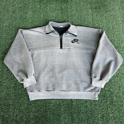 Rare Vintage 70s Nike Quarter Zip Gray Black Cropped Sweatshirt 23.5x22.5” Small - Image 1 of 4