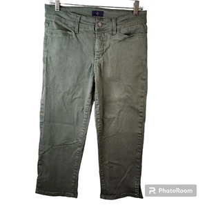 NYDJ Jeans Womens Size 4 Olive Green Crop Denim Lift Tuck Tech Capri Rhinestone - Picture 1 of 11