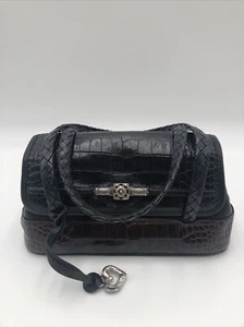 Bolso de mano pequeño de cuero marrón negro con estampado de cocodrilo Brighton Wallis - Imagen 1 de 11