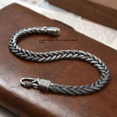 Pure S925 Sterling Silver Chain 5mm Braided Wheat Link Bracelet 7.1-9.5inch - Image 1 of 4