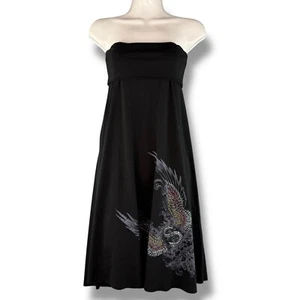 Y2K Black Bedazzled Midi Tube Top Slip Dress Whimsygoth Grunge Retro Size S - Bild 1 von 6