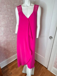 Adrianna Papell long high low bright pink sleeveless semi formal dress sz 12 - Picture 1 of 9