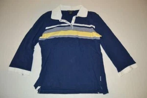 ABERCROMBIE & FITCH NAVY BLUE YELLOW STRIPED POLO SHIRT JUNIOR SIZE XL - Picture 1 of 5