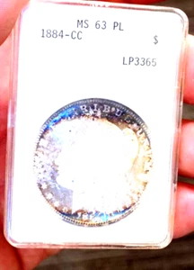 MORGAN SILVER DOLLAR 1884 CC OLD ANA ANACS MS 63 PL MONSTER RAINBOW RARE FIND - Picture 1 of 4