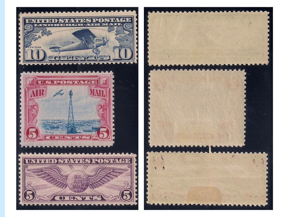US Early Airmail stamps, C10, C11 & C12, MLH, OG, VF-XF, Bright colors - Image 1 of 1