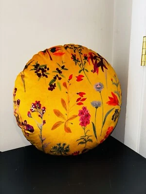 Genuine Anthropologie Maureen Velvet Pillow In Yellow 16" Round (1) One Used - Image 1 of 4