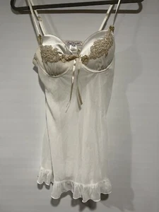 Linea Donatella Ivory Sheer Babydoll Nightgown & Thong 2pcs Set Size M NEW - Picture 1 of 5