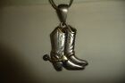 #16/7A vtg NECKLACE HAND CRAFTED ? PENDANT SILVER &amp; GOLD TONE COWBOY BOOTS 1 3/4