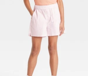 Girls' Poplin Elastic Waist Pull-On Boxer Shorts art class White/Pink size S 6/7 - Picture 1 of 4