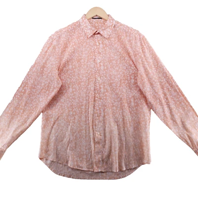 Elie Tahari Men's Size M Orange Floral Lightweight Cotton Casual Shirt - Image 1 of 4