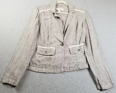Caslon Blazer Jacket Womens Medium M Blue White Striped Linen Long Sleeve Summer - Image 1 of 4