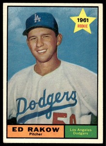 1961 TOPPS ED RAKOW 147 EX ROOKIE STAR BASEBALL LOS ANGELES DODGERS