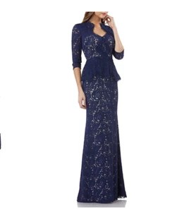 JS COLLECTIONS LACE SWEETHEART NECK PEPLUM BLUE GOWN DRESS sz 6 - Picture 1 of 3