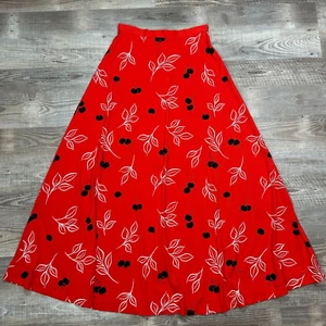 Vintage Miss SHAHEEN Red Black Cherry Print Maxi Skirt Vintage Size 12 - Picture 1 of 11