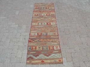 2x8 Türkischer Kelim Teppich Läufer Vintage - Handarbeit Vorleger kleine Teppiche für Schlafzimmer - Bild 1 von 10