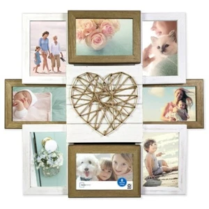8 Opening String Heart Rustic Wood Collage Picture Frame Wall Decorations Photo - Picture 1 of 4