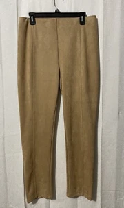 Rafaella Sz L 32x28 Pull On Cropped Pants Stretch Waist Camel Color Microsuede - Picture 1 of 9