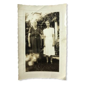 Vintage 1930s 1940s Two Older Women In Front Of Home Sepia Photo Snapshot - Picture 1 of 3