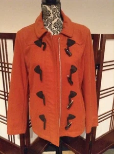 GAP  Women's Orange Wool Blend Lined Toggle Button Peacoat/Jacket- Sz M - Picture 1 of 5