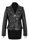 Ladies Brando Black Jacket Classic Biker Style Real Cowhide Leather Jacket MBF