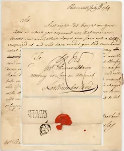 1769 LETTER ALLY of V.Adm COLLINGWOOD PORTSMOUTH 2 LINE + BISHOP MARK to ALNWICK - Picture 1 of 4