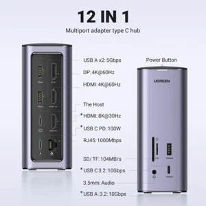 Ugreen USB C 8K HD Triple Display 12 in 1 HDMI Docking Station Hub 1000Mbps - Picture 1 of 6